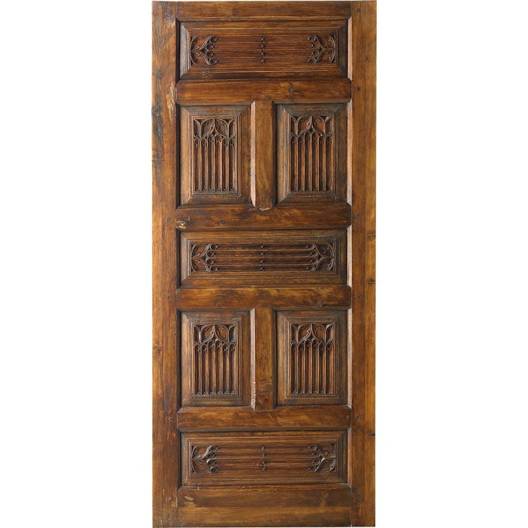 Portera-18th C. Antique Spanish Door With Carved Settings For Sale