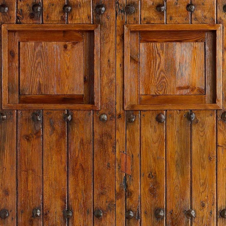 18th Century and Earlier Portera-18th C. Antique Spanish Double Door W/ Windows & Nails For Sale