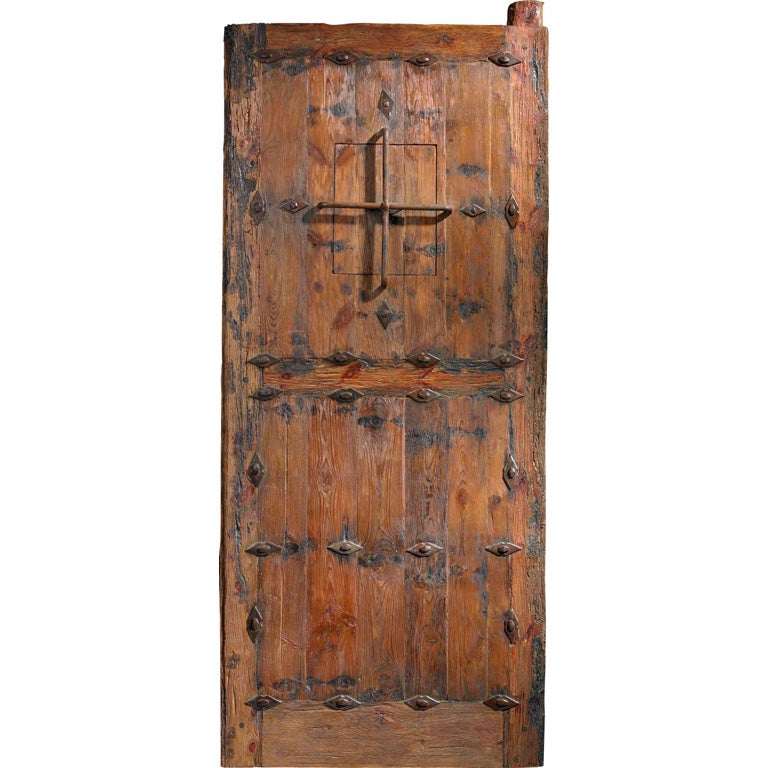 Portera-18th Century Antique Spanish Door With Window And Iron For Sale