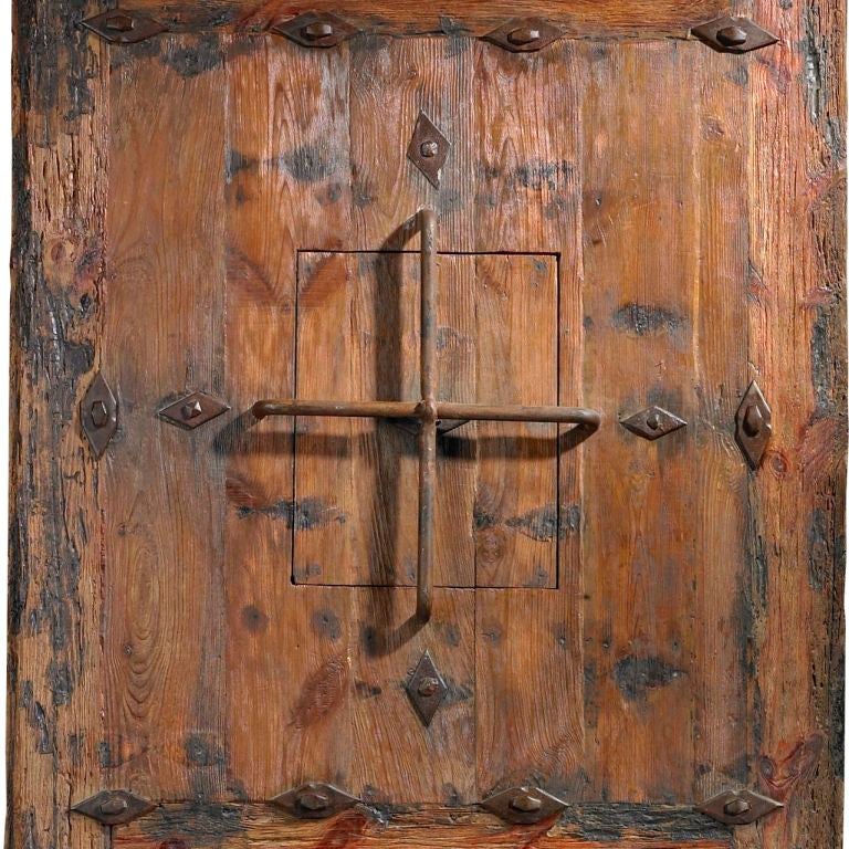 18th Century and Earlier Portera-18th Century Antique Spanish Door With Window And Iron For Sale