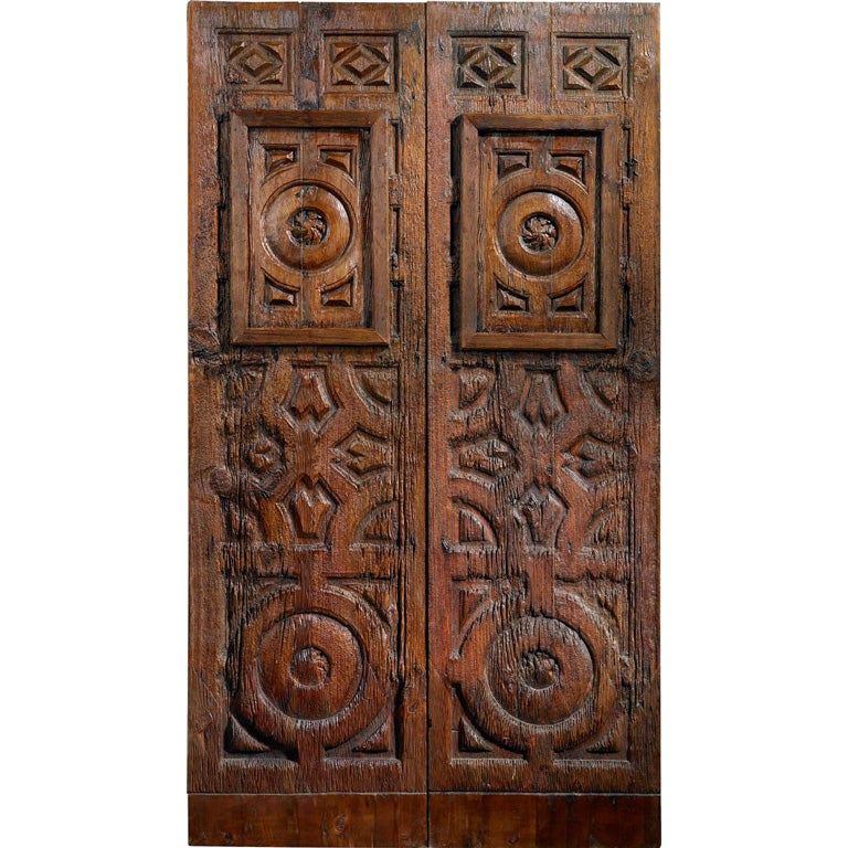 Portera-17th Century Antique Spanish Double Door With Windows For Sale