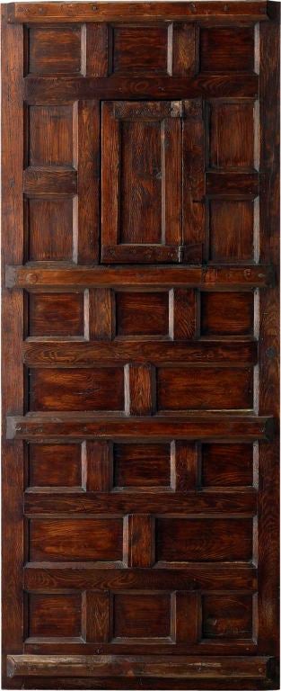 Portera-18th C. Antique Spanish Door W/ Carved Settings & Window