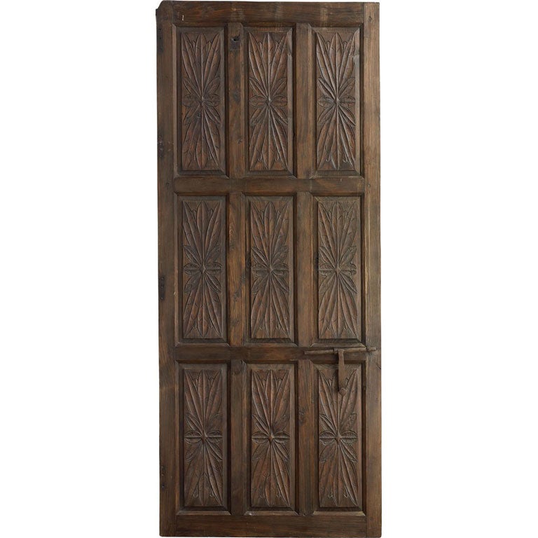Portera-18th C. Antique Spanish Door with Carved Settings & Lock For Sale