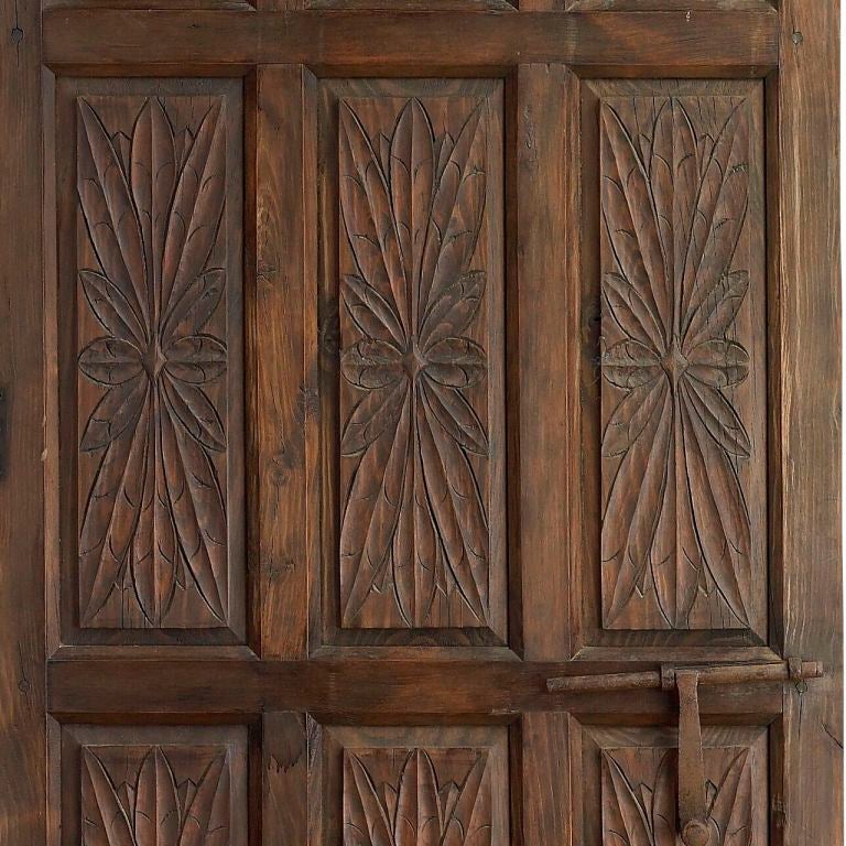 18th Century and Earlier Portera-18th C. Antique Spanish Door with Carved Settings & Lock For Sale