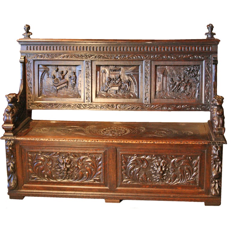 Jacobean style English Oak Deacon's Bench (Settle)