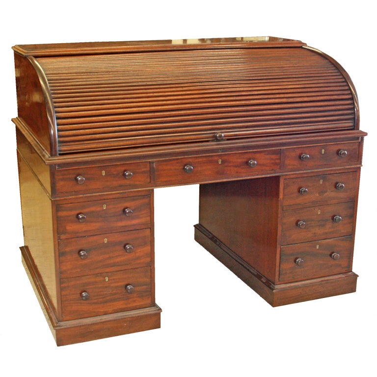 English Mahogany Roll Top Desk.