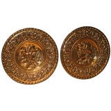 Pair French Repousse Brass Plaques