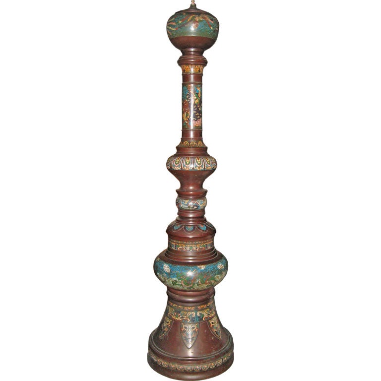 Monumental Early Cloisonne Standing Lamp