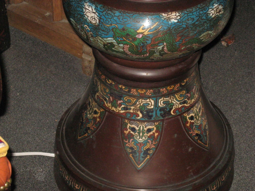 19th Century Monumental Early Cloisonne Standing Lamp