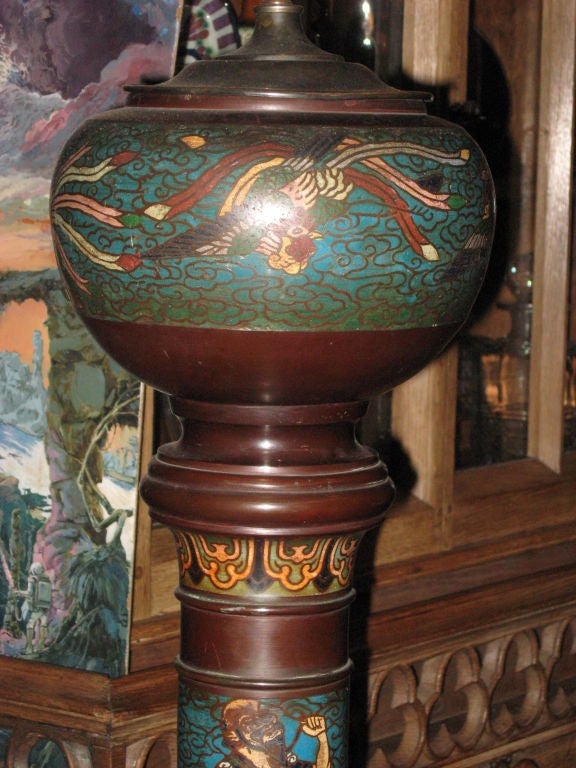 Chinese Monumental Early Cloisonne Standing Lamp