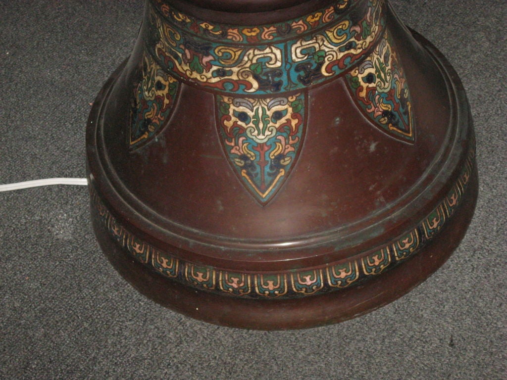 Bronze Monumental Early Cloisonne Standing Lamp