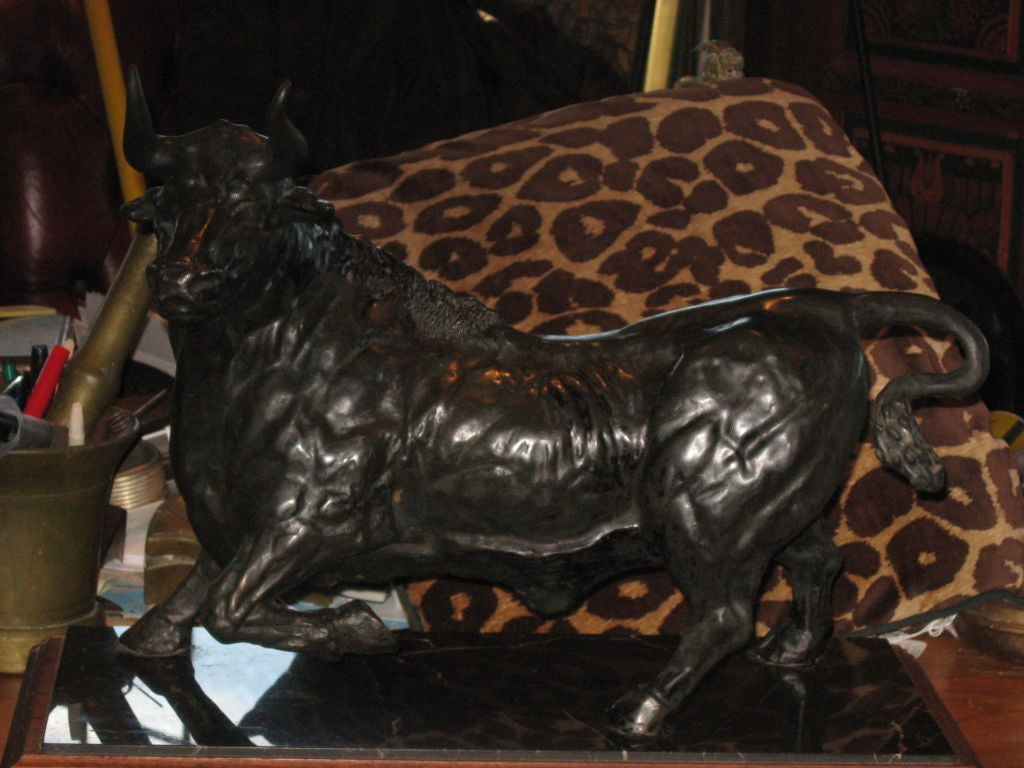 Unknown Bronze Sculpture of Bull - Signed For Sale