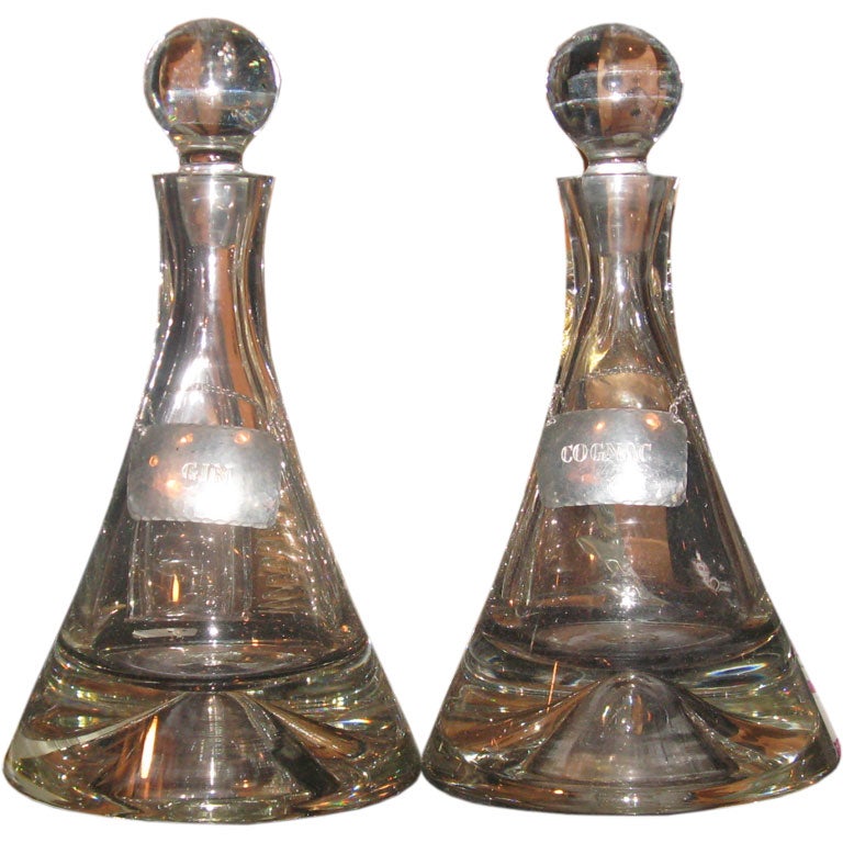 Pair of  Crystal  Decanters with Pewter Labels