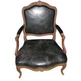 Louis XV Style Leather and Carved Walnut  Arm Chair