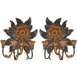 Pair of  Italian Carved  Wood and Metal  Sconces