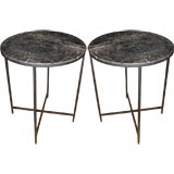 Pair of  Hand Forged Iron and Marble Italian End Tables