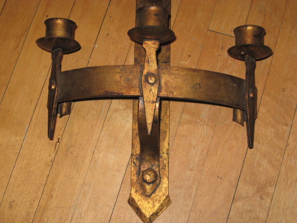 Tall Gilded Hand Forged Iron Sconce at 1stdibs