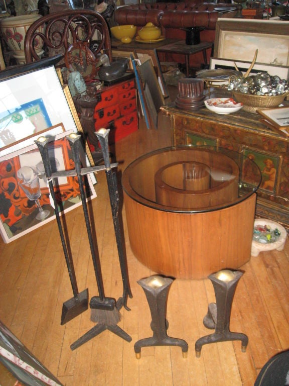 Mid-Century Modern Modernist Donald Deskey Andirons and Tools For Sale