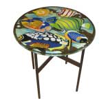 Italian Hand Painted Glass  and  Iron Fish Table