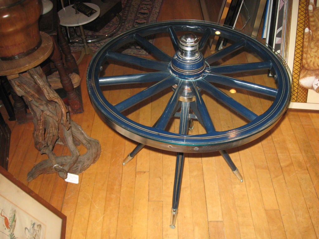 Chrome and Painted Wood Industrial Table In Excellent Condition In Water Mill, NY