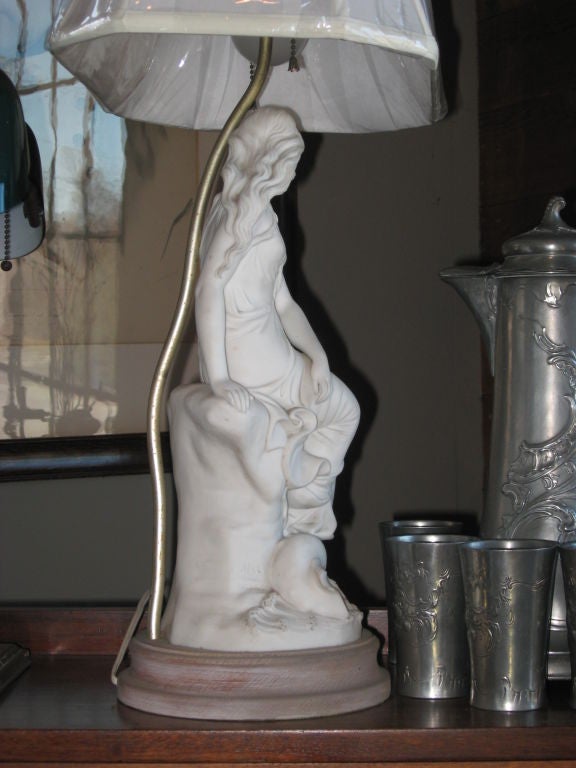 Minton Bisque Figure Made into Lamp In Excellent Condition For Sale In Water Mill, NY