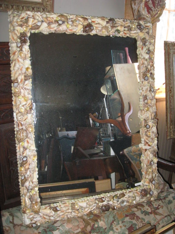 Vintage Shell Mirror from Celebrity Estate In Good Condition For Sale In Water Mill, NY