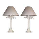 Retro Pair  of  Midcentury painted Tole Palm Tree Lamps