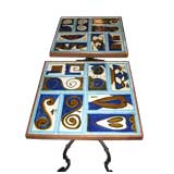 Pair of  Midcentury  Hand Painted  Tile Tables