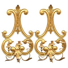Pair of Gilded Tin and Wood Sconces