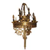 Gothic Revival Brass  Nine Light Chandelier