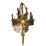 Antique Gothic Revival Brass  Nine Light Chandelier