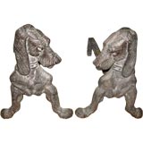 Pair of Bronze Dog Andirons with Grey Patina
