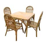 50's Stick Wicker Game/Dining Table and Chairs