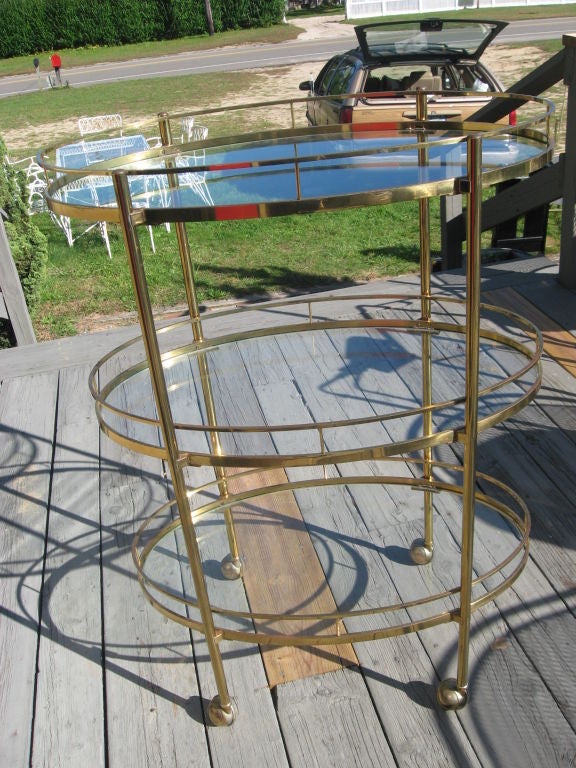 Micentury Three Tier Brass Bar/Serving Cart
