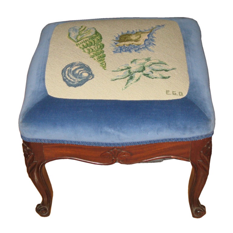 Rosewood Foot Stool with  Shell Needlepoint