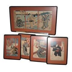 Antique Set of  Seven 19th c Japaneese Wood Blocks