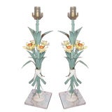 Vintage Pair of Tin and Pottery Lamps of  Dafodils