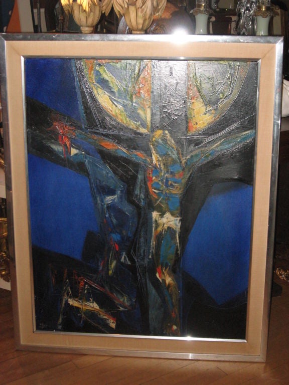 Oil Painting of the Crusifiction by Listed Artist-Theo In Good Condition For Sale In Water Mill, NY