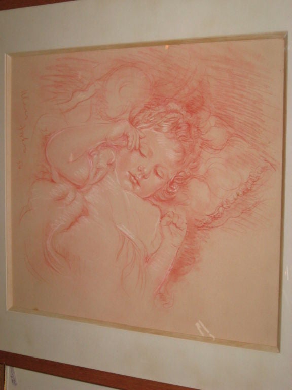 Pastel of angelic child by Forbes dated 1954 in a wood frame under glass.