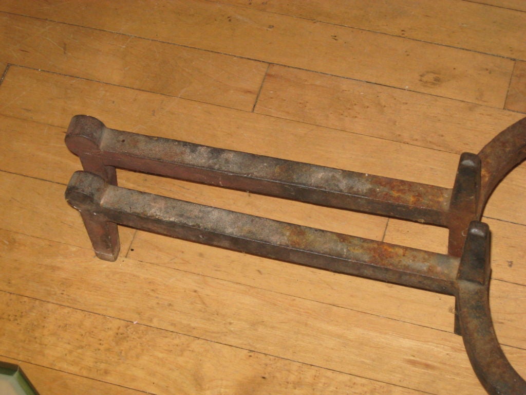 Pair of Hammered Iron Andirons by Bradley & Hubbard In Good Condition For Sale In Water Mill, NY