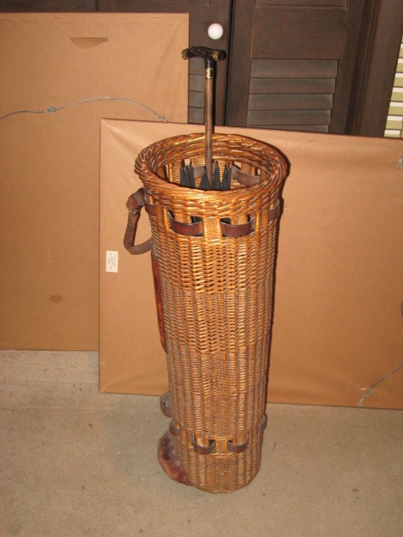 American Rare Early Arts & Crafts Wicker Golf or Cane Holder