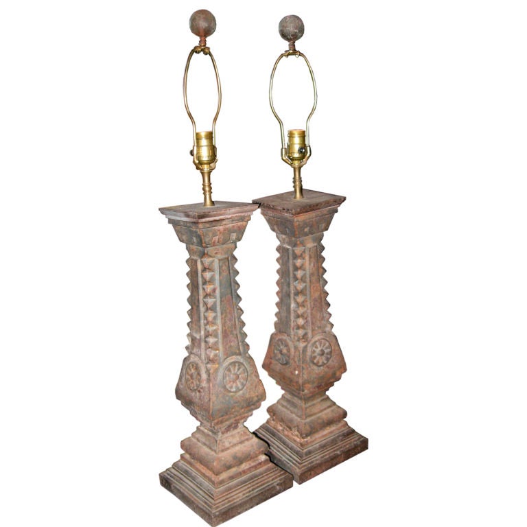 Pair of Iron Building Elements Made into Lamps