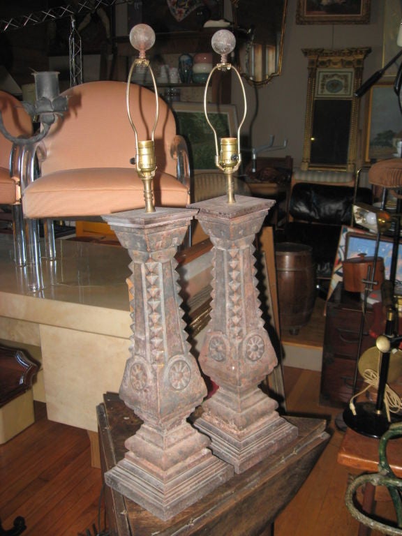 Pair of Iron Building Elements Made into Lamps In Excellent Condition In Water Mill, NY