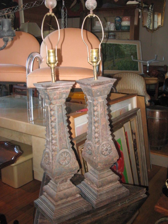 American Pair of Iron Building Elements Made into Lamps