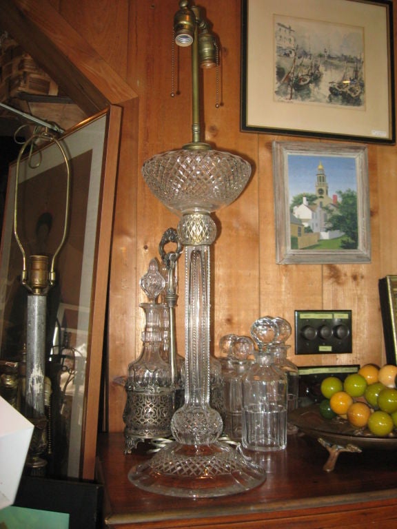 20th Century 19th Century American Brilliant Cut Crystal Oil Lamp For Sale