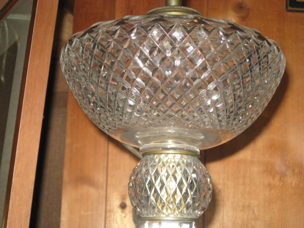 19th Century American Brilliant Cut Crystal Oil Lamp For Sale 1