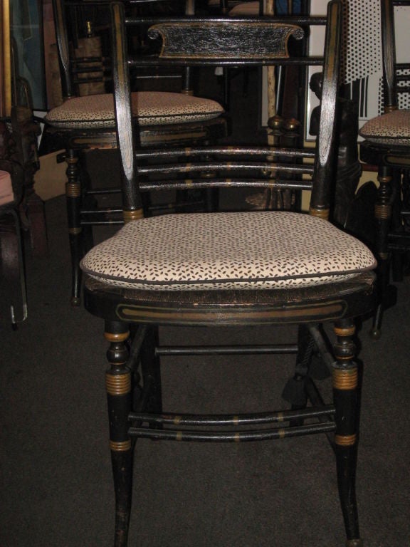 Wood 19th Century American Set of Eight Grain Painted Side Chairs