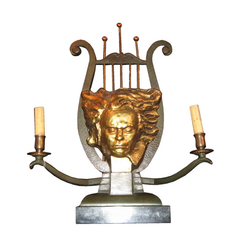 Beethoven Bronze Lamp Signed G.Garreau For Sale