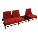 Three-seat sofa in Jacarandá Wood and Red Upholstery by LAO