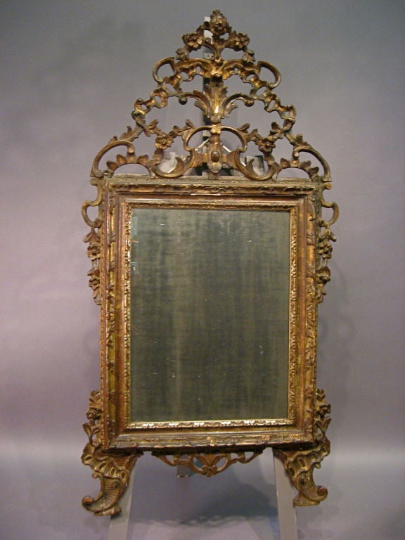 Venetian Rococo Gilt-wood Mirror with Pierced Crest, c. 1760